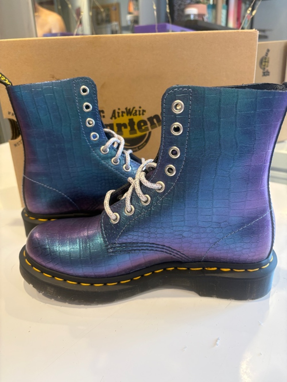 Dr. Martens Iridescent Teal-Purple 8-Eye Lace-Up Boots